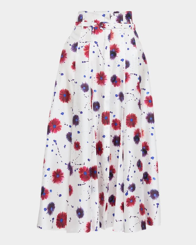 Dugald Floral-Print Pleated Midi Skirt With Belt